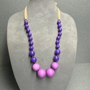 Chunky Beaded Ribbon Necklace 18 In Purple Orchid Pink Graduated Sizes Bow Tie